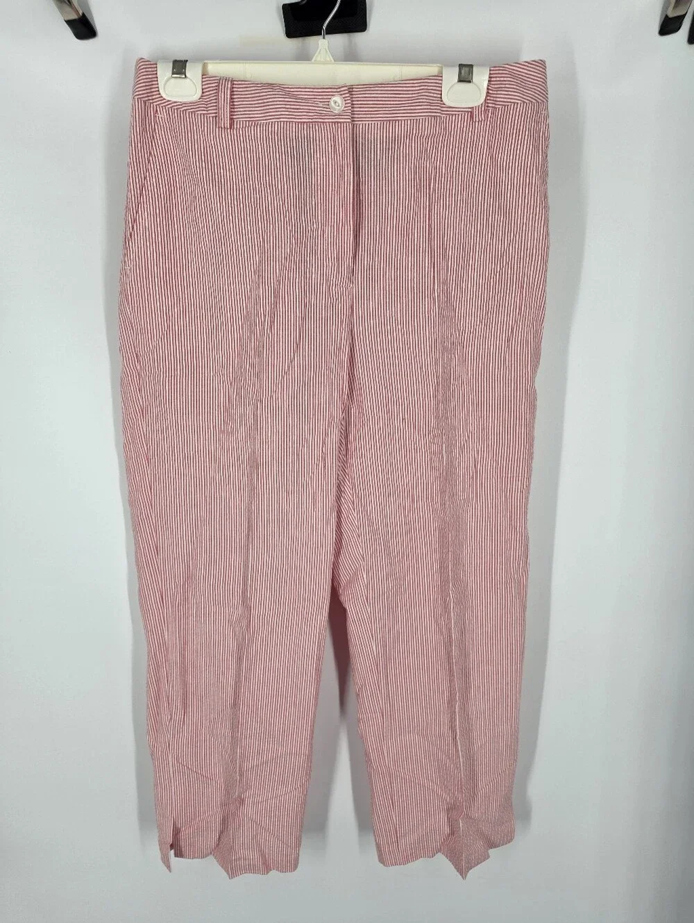 Evan-Picone Red White Striped Seersucker Cropped Pants Women 10